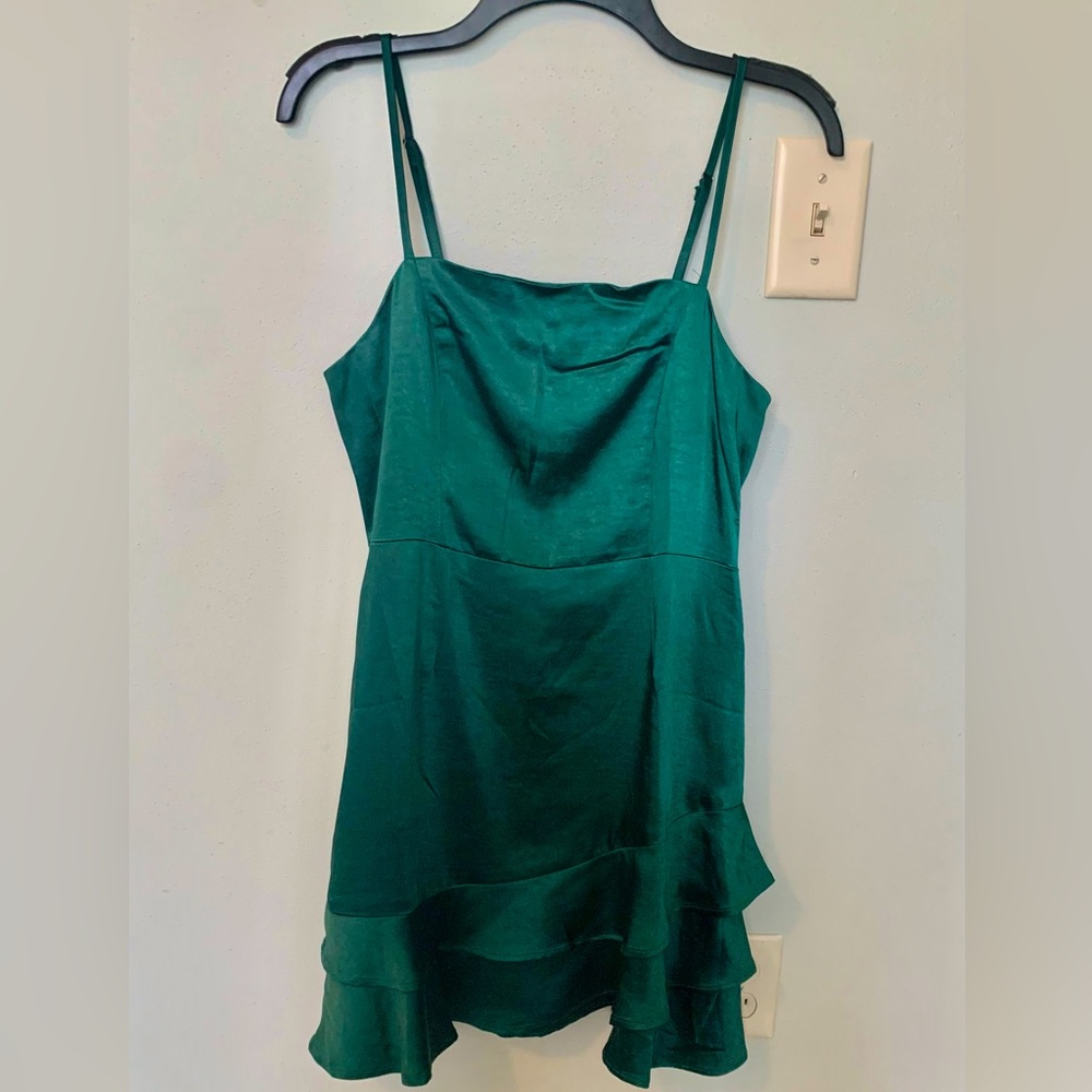 Lulus Emerald-Green Satin Midi Dress